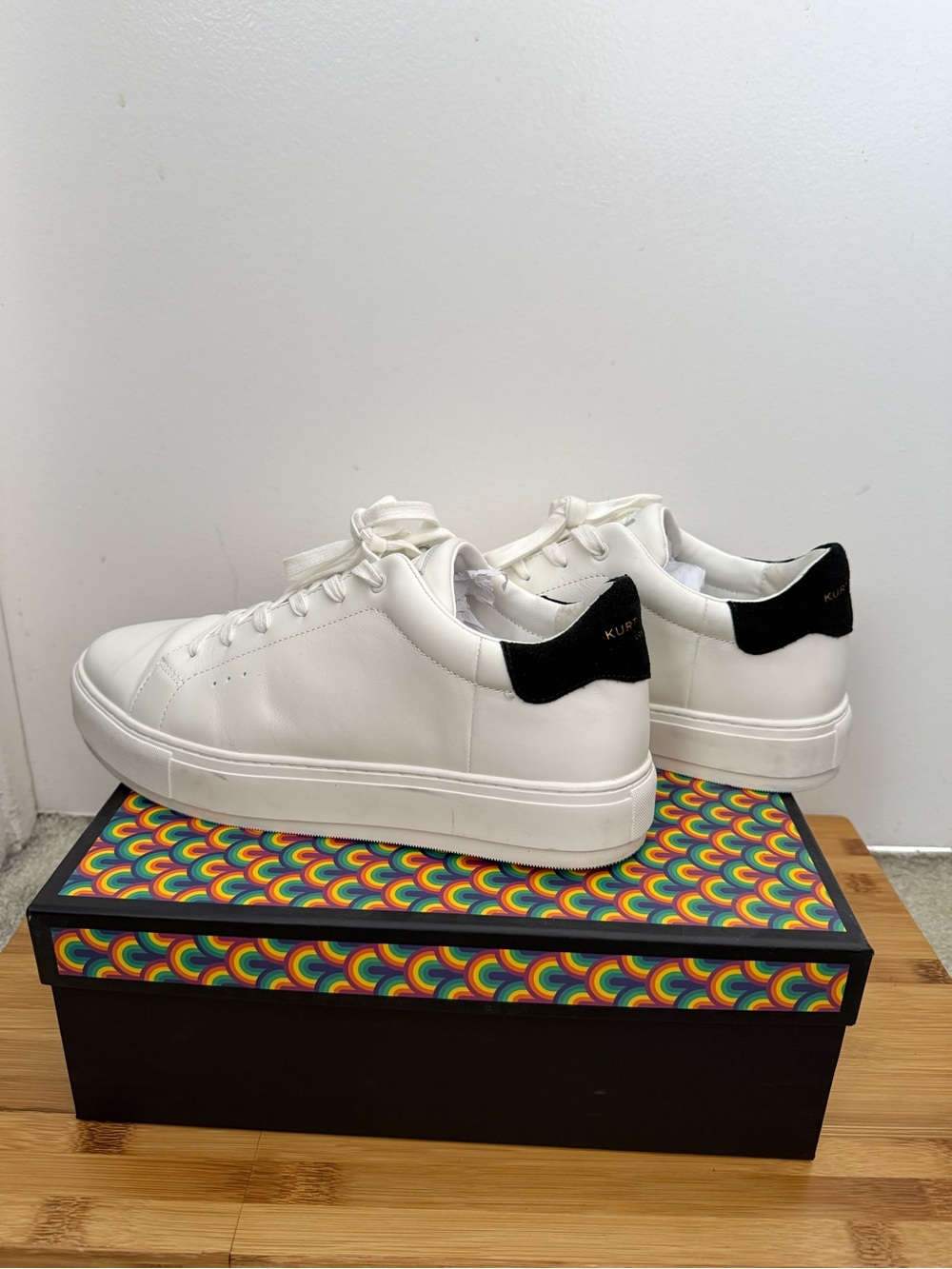 Kurt Geiger London Mens Laney Sneakers White Leather Low Top Suede Heel 43.5/10